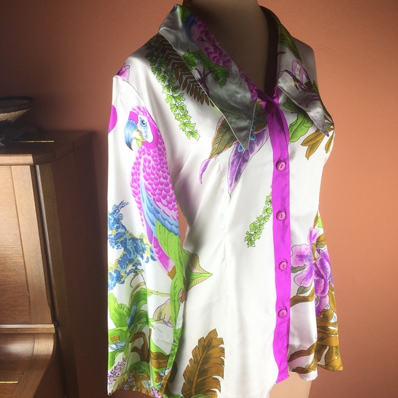 Miss Meng Silk Parrot Print Blouse - Picture 3 of 15
